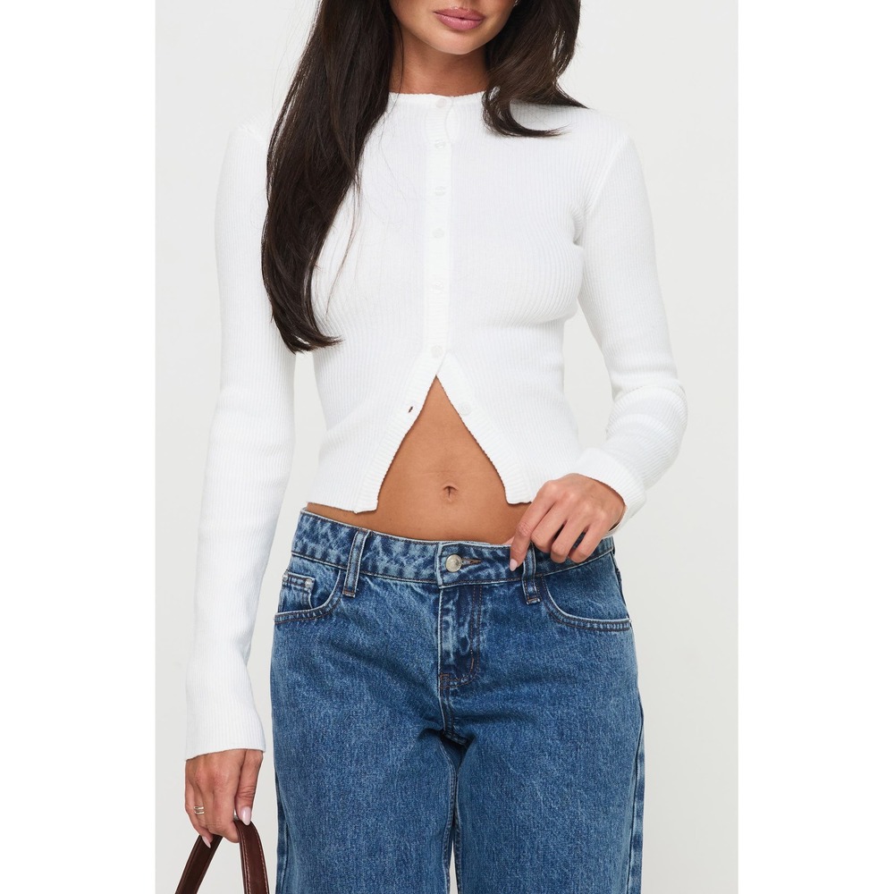 Princess Polly Suzu Rib Cardigan White Long Sleeve Button Front Top Size 0